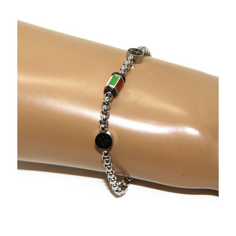 NLB|Steel bracelet man woman anallergic still wind rose Italian flag enamel 19 cm