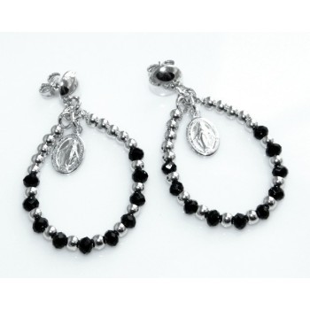 NLB|Argento 925 : orecchini donna rosario palline goccia e madonna
