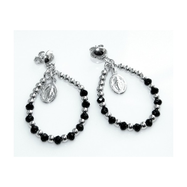 NLB|Argento 925 : orecchini donna rosario palline goccia e madonna