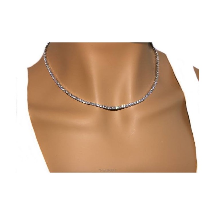 NALBORI Argento 925 : Collana Collier donna modello Tennis con zirconi bianchi griffe 2,5 mm taglio brillante