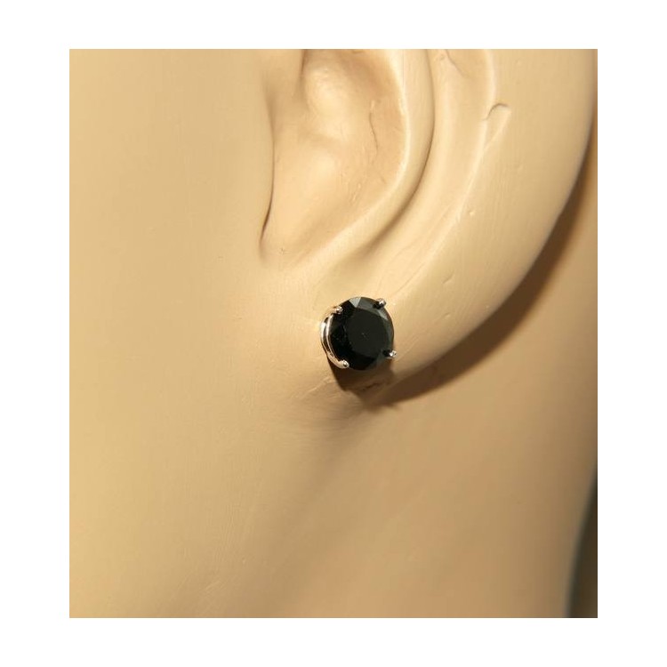 NLB|Silver 925: earrings man / woman light point pin and jaws zircon black or white 7 mm
