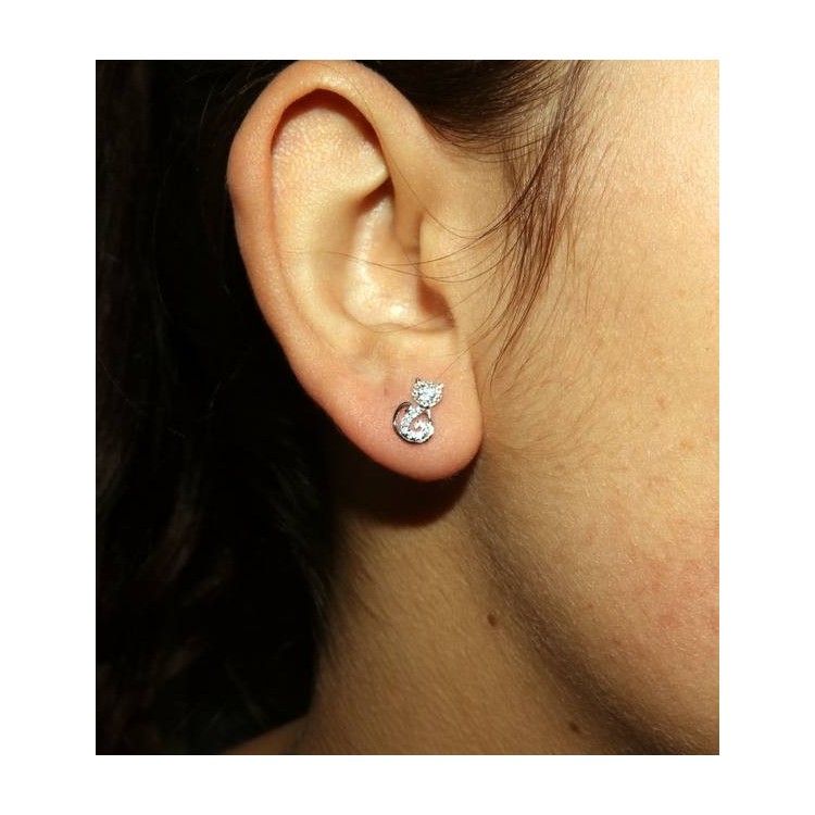 NLB|925 silver cat earrings with white zircons stylized kitty kitten contrariè