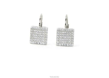 NLB|Argento 925 Orecchini donna a monachella quadrato micropavè di zirconi 9mm