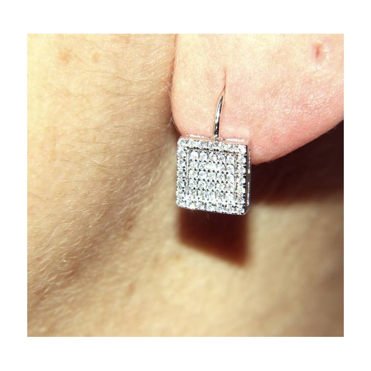 NLB|Women's earrings in 925 sterling silver, square micropavè of cubic zirconia 9mm