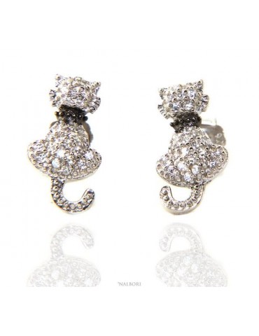 orecchini donna argento 925 con zirconi bianchi gatto gattino contrariè guinzaglio NALBORI