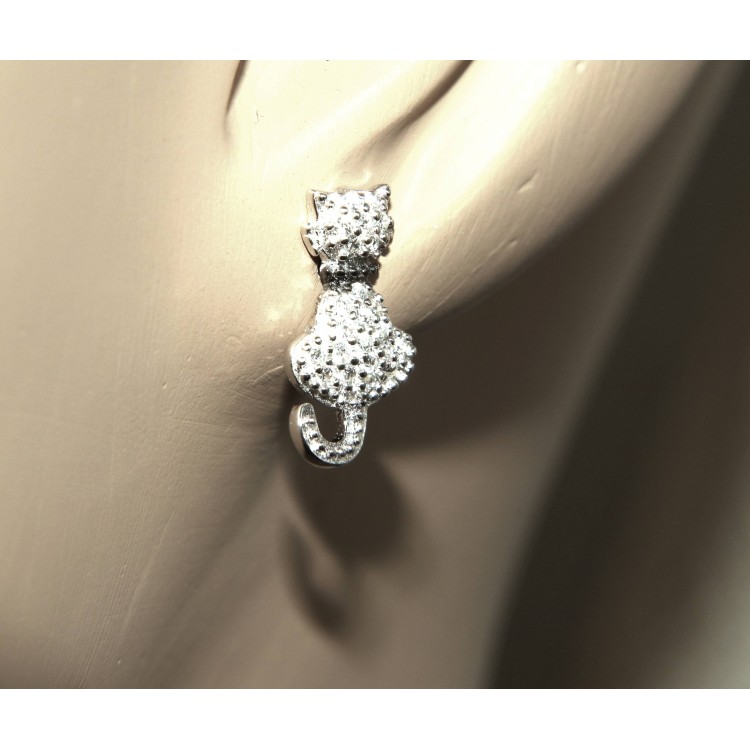 NALBORI orecchini donna argento 925 con zirconi bianchi gatto gattino contrariè guinzaglio
