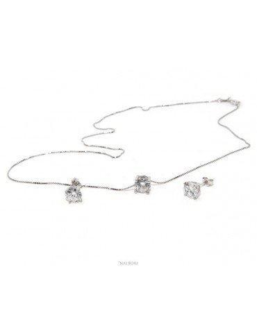 Parure donna punto luce 7 mm in argento 925 con zircone. Catena veneziana ciondolo passante e Orecchini abbinati