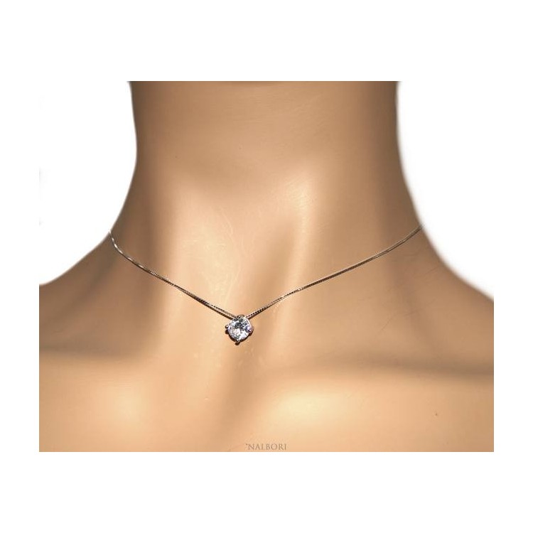 NLB|Set of women's 7 mm light point in 925 silver with zircon. Venetian chain pendant and matching earrings