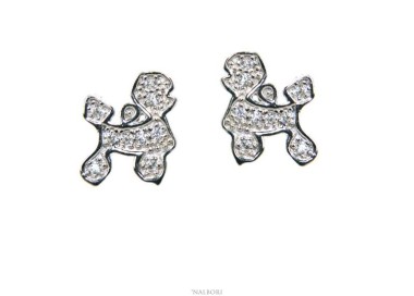 NLB|women's silver 925 earrings with white zircons poodle dog