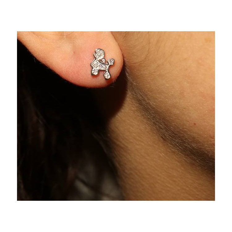 NLB|women's silver 925 earrings with white zircons poodle dog