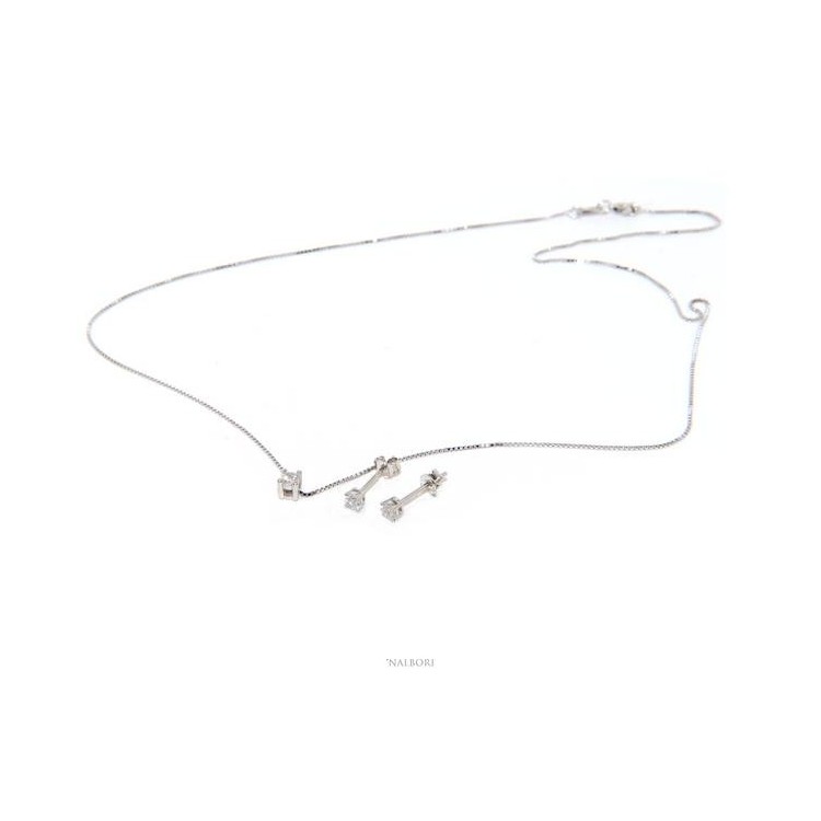NLB|Set of women's 3 mm light point in 925 silver with zircon. Venetian chain pendant and matching earrings