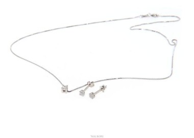 NLB|Set of women's 3 mm light point in 925 silver with zircon. Venetian chain pendant and matching earrings