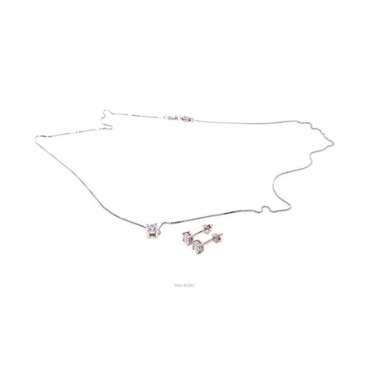 NLB|Set of women's 4 mm light point in 925 silver with zircon. Venetian chain pendant and matching earrings
