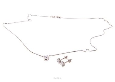 NLB|Set of women's 4 mm light point in 925 silver with zircon. Venetian chain pendant and matching earrings