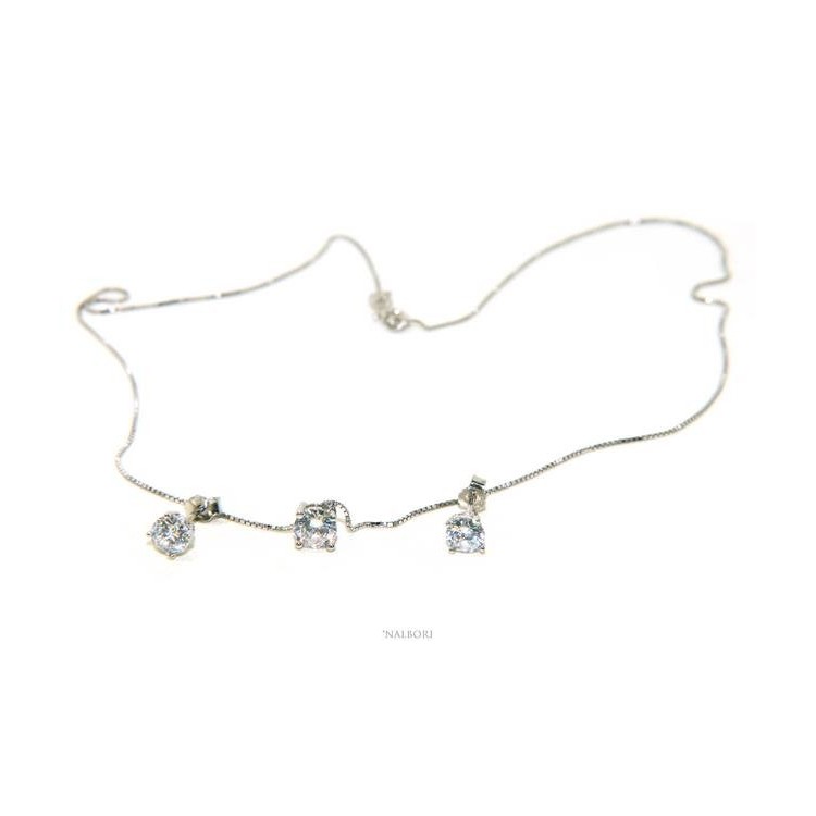 NLB|Set of women's 5 mm light point in 925 silver with zircon. Venetian chain pendant and matching earrings