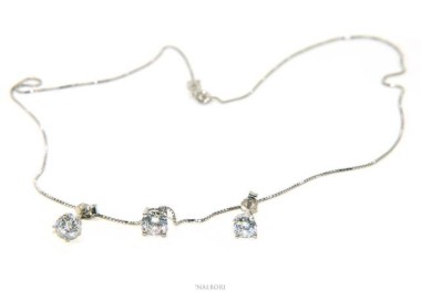 NLB|Set of women's 5 mm light point in 925 silver with zircon. Venetian chain pendant and matching earrings