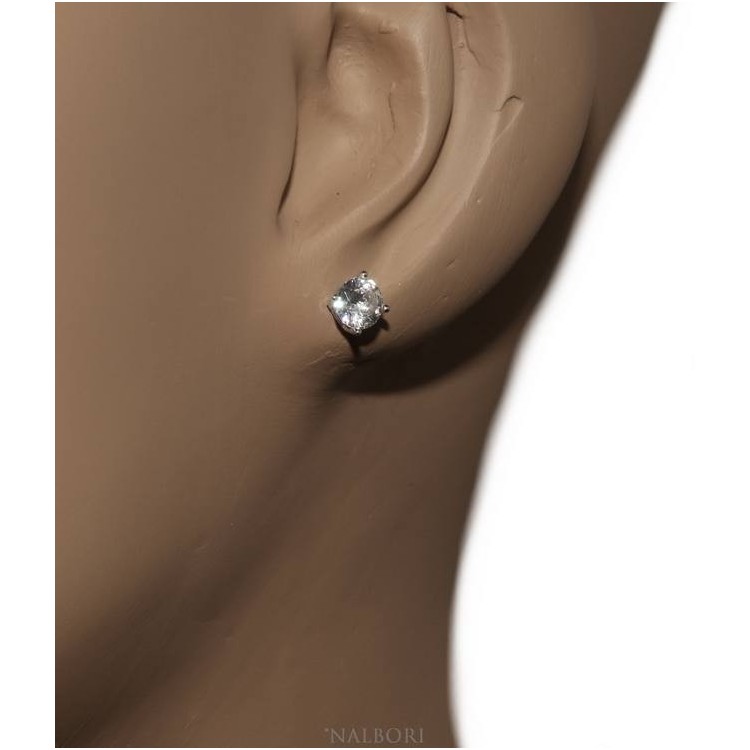 NLB|Set of women's 5 mm light point in 925 silver with zircon. Venetian chain pendant and matching earrings