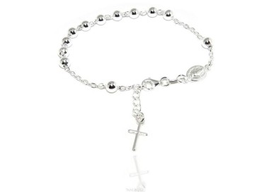 NLB|Bracciale rosario uomo donna in Argento 925 croce latina 17,50-20 cm palline da 5 mm chiaro
