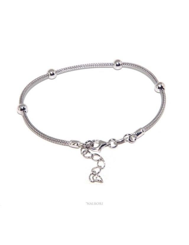 NALBORI ® bracciale fox tail cavetto argento 925 con palline lisce per uomo e donna NALBORI ® bracciale fox tail cavetto argento 925 con palline lisce per uomo e donna