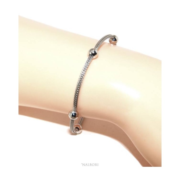 NALBORI ® bracciale fox tail cavetto argento 925 anallergico con palline lisce per uomo e donna