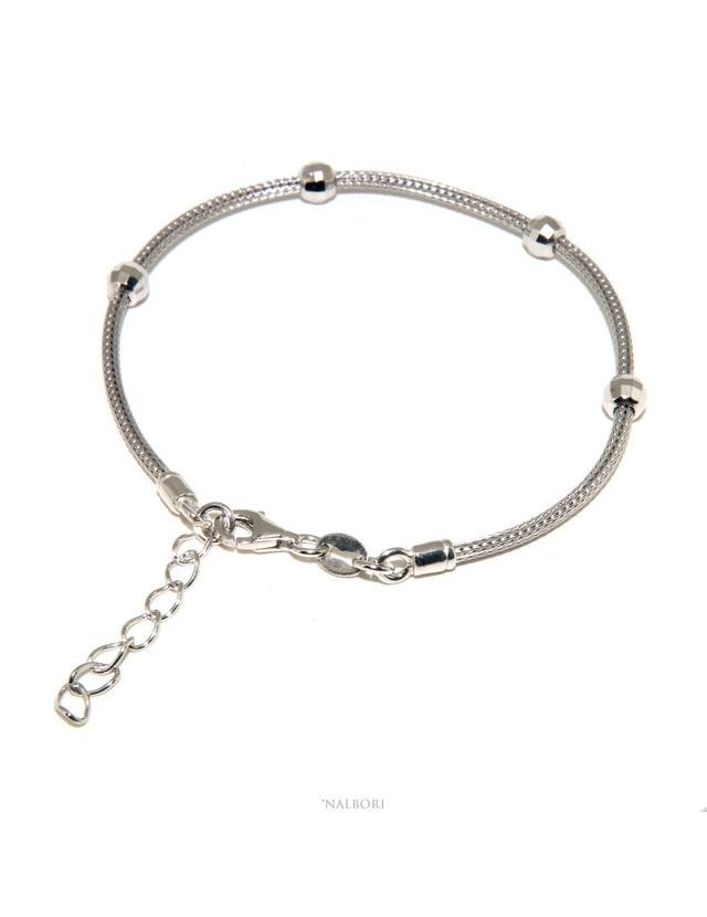 NALBORI ® bracciale fox tail cavetto argento 925 con palline diamantate per uomo e donna