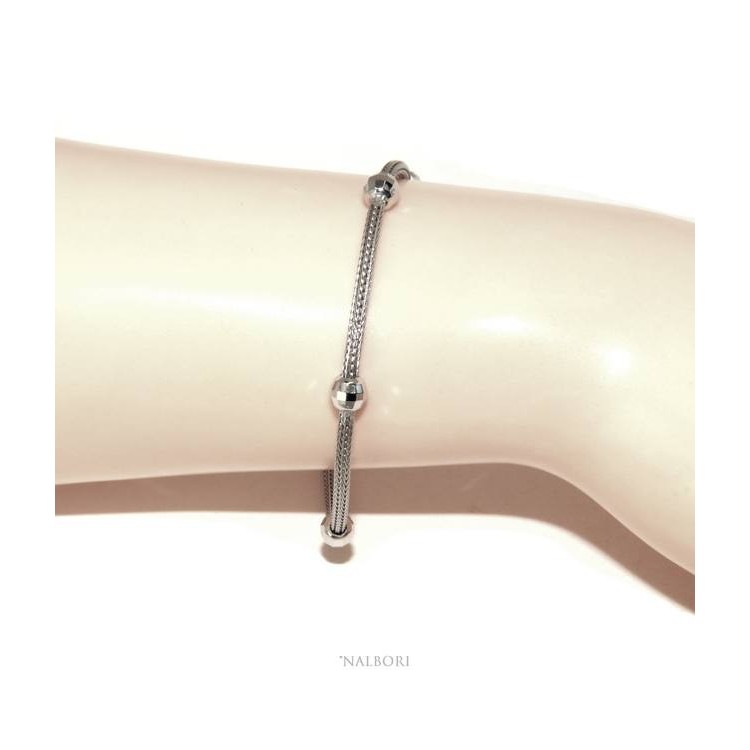NALBORI ® bracciale fox tail cavetto argento 925 con palline diamantate per uomo e donna