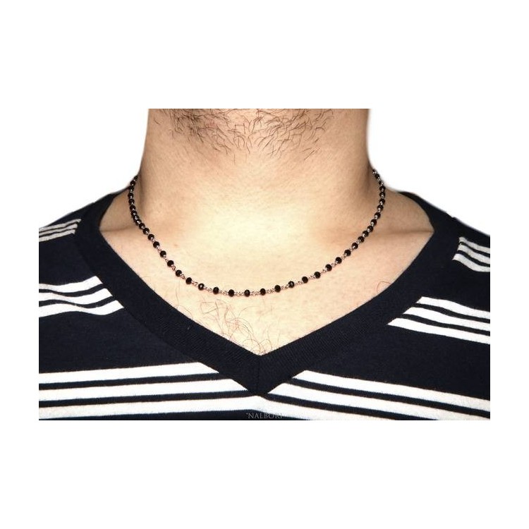 NLB|Man woman necklace Silver 925 with black crystal 3.5 mm working rosary Marseille handmade 45 + 5
