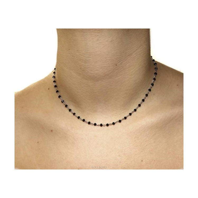 NLB|Collana uomo donna Argento 925 Con cristallo nero 3,5 mm lavorazione rosario marsigliese fatta a mano 40+5