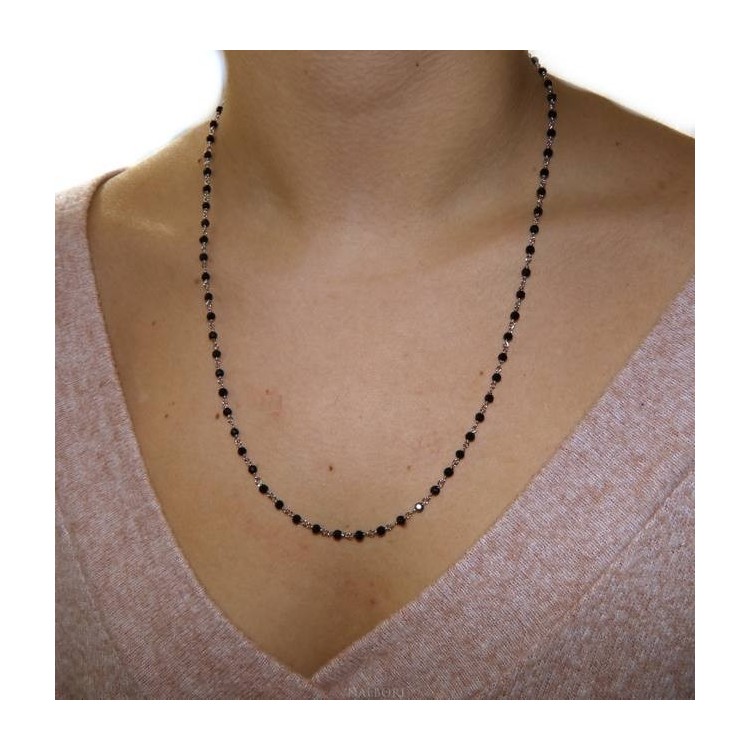 NLB|Collana uomo donna Argento 925 Con cristallo nero 3,5 mm lavorazione rosario marsigliese fatta a mano 60+5