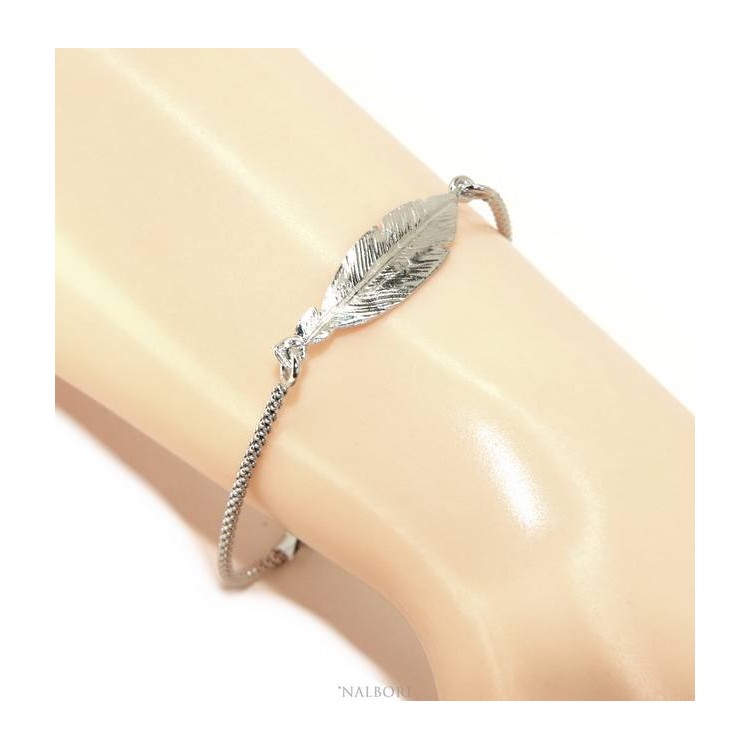 NLB|bracelet Silver 925 popcorn with central leaf NALBORI 16 / 18,5 cm