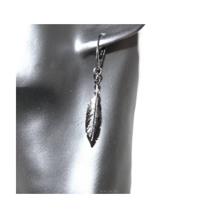 NLB|Silver 925 sterling silver dangle earrings for women with NALBORI leaf pendant