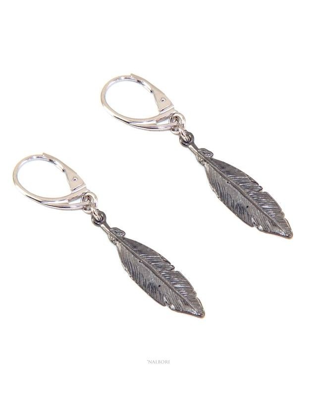 Argento 925 orecchini pendenti da donna a monachella con ciondolo foglia brunita