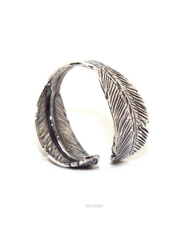 NALBORI® anello contrariè regolabile argento 925 con foglie brunite NALBORI® anello contrariè regolabile argento 925 con foglie brunite