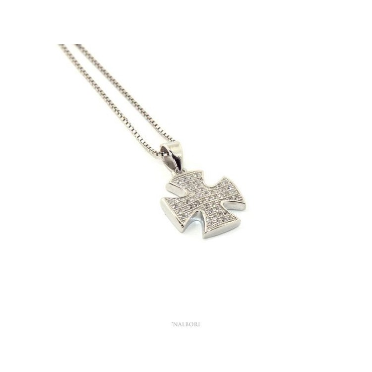 NLB|Collier woman Venetian necklace with Maltese pendant with zircons NALBORI