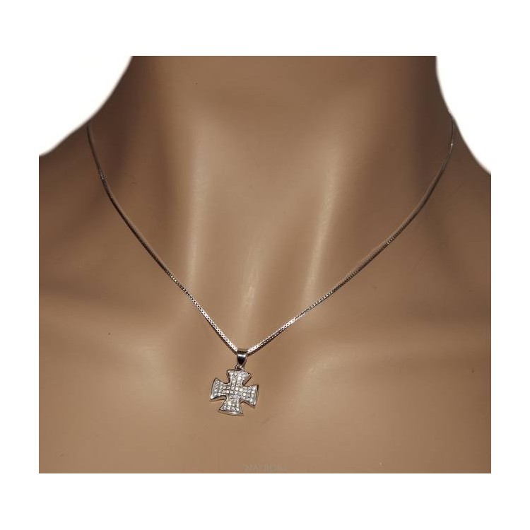 NLB|Collier woman Venetian necklace with Maltese pendant with zircons NALBORI