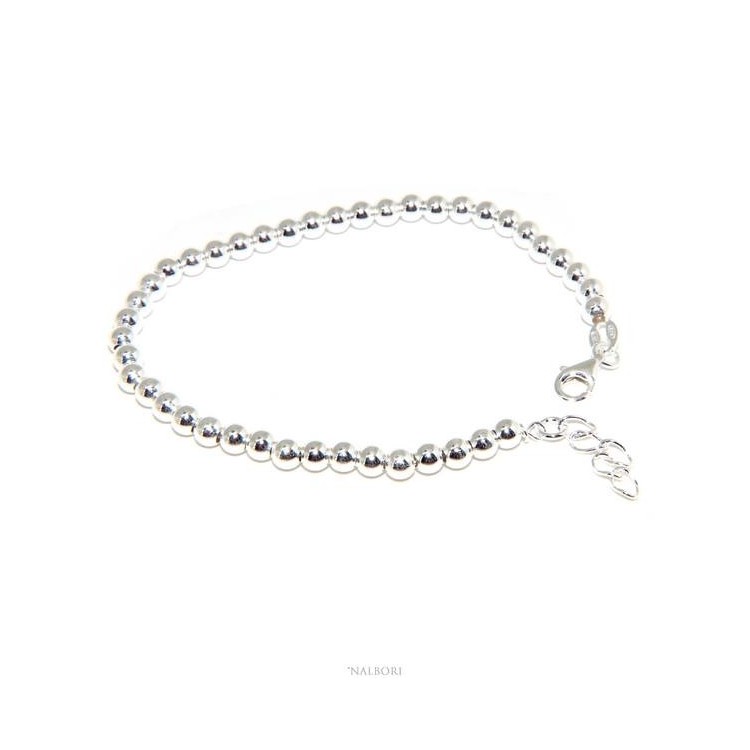 NALBORI Bracelet man woman silver 925 balls 4 mm - wrist circumference 16 - 18.50 cm