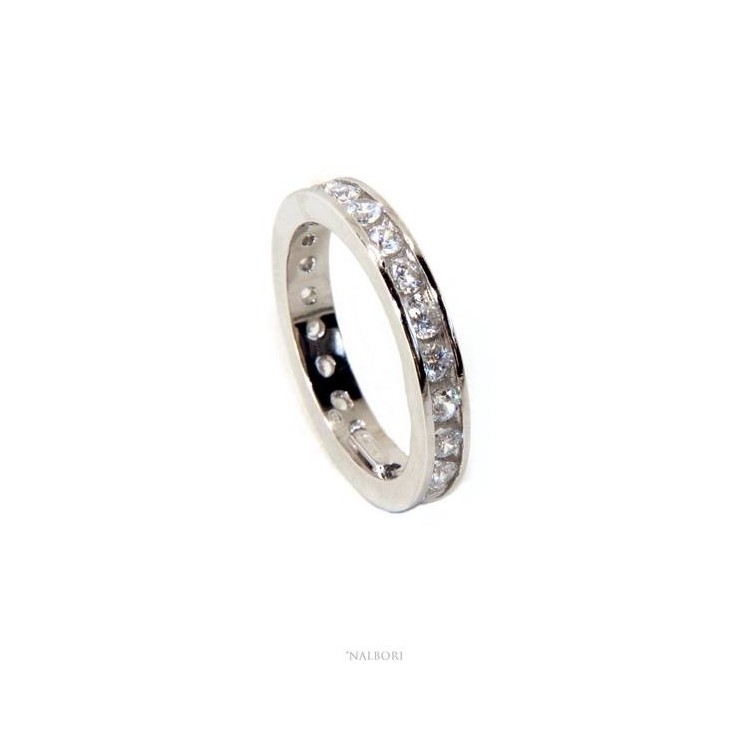 NALBORI 925 silver Rhodium plated Eternity infinity round all white brilliant zircons 2 mm for men or women