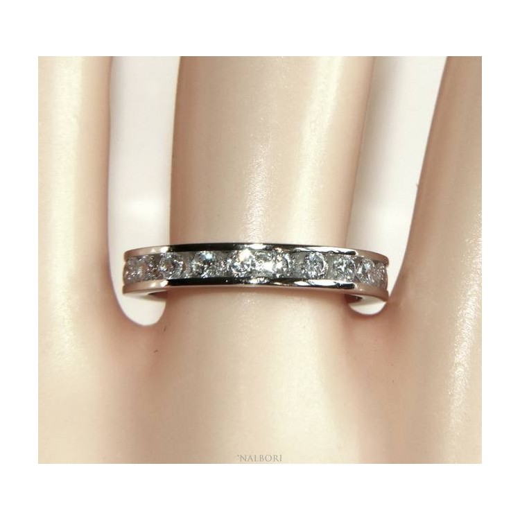 NALBORI 925 silver Rhodium plated Eternity infinity round all white brilliant zircons 2 mm for men or women