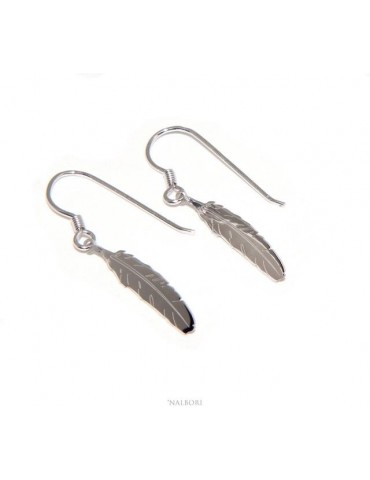 orecchini donna Argento 925 con ciondolo piuma tagliati e incisi al laser NALBORI