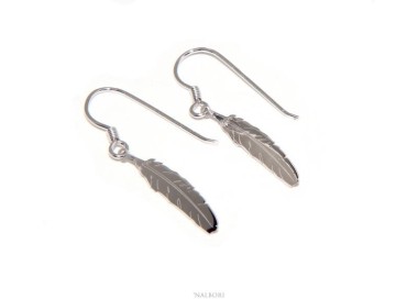 NALBORI woman earrings Silver 925 with feather pendant cut and laser engraved
