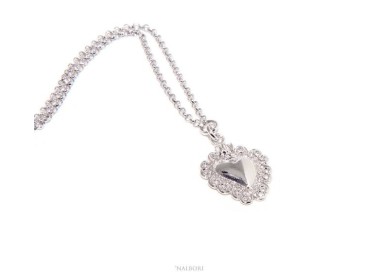 NALBORI necklace 925 silver woman rolo '45 + 5 with sacred heart pendant ex voto bathroom white gold