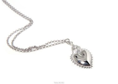 NALBORI necklace 925 silver woman rolo cm 45 + 5 with sacred pendant heart flame ex voto