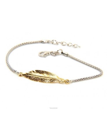 bracciale Argento 925 popcorn con centrale foglia oro giallo NALBORI 16/18,5 cm