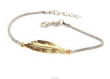 NLB|bracelet Silver 925 popcorn with central yellow gold leaf NALBORI 16 / 18,5 cm