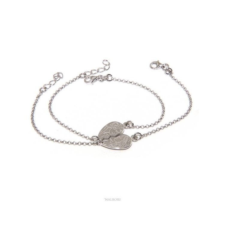 NALBORI Double bracelet HIM and HER profile man woman in Silver 925 broken heart