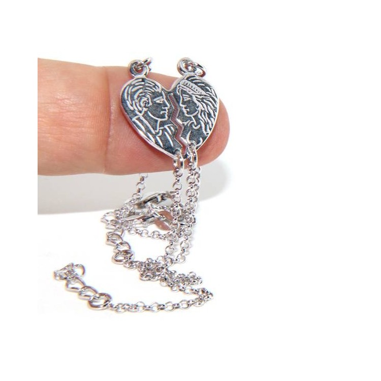 NALBORI Double bracelet HIM and HER profile man woman in Silver 925 broken heart