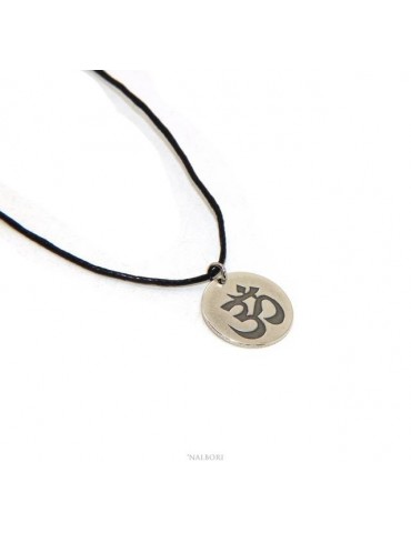 medaglia OM induista meditazione argento massiccio anticato ciondolo charme con laccio omaggio