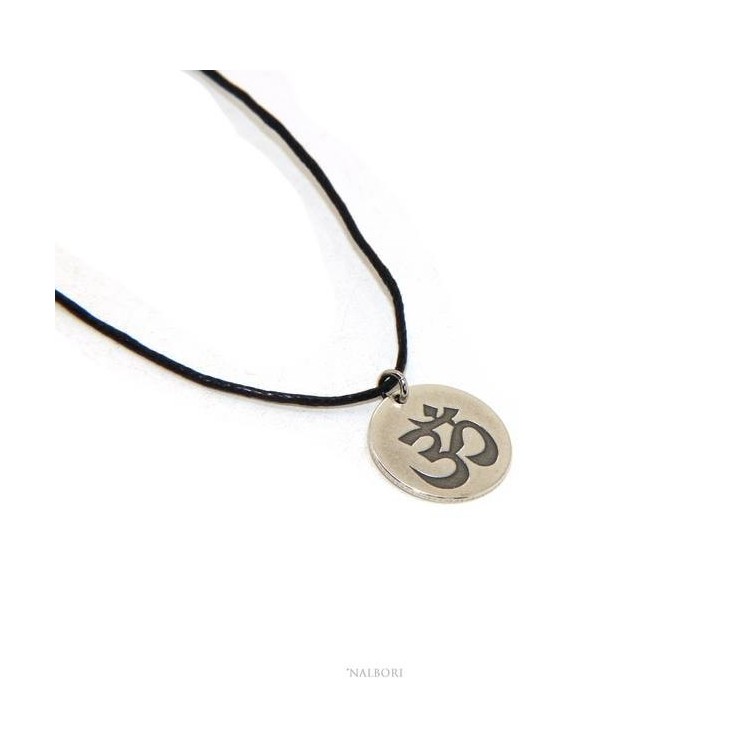NALBORI: medal OM Hindu meditation meditation solid silver antique charm pendant with rope