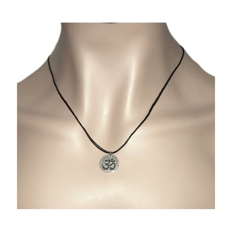 NALBORI: medal OM Hindu meditation meditation solid silver antique charm pendant with rope