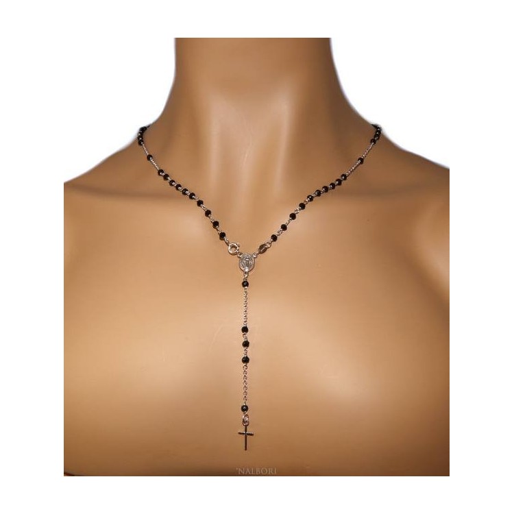 NLB|collana rosario indossata in argento per uomini e donne con madonna miracolosa